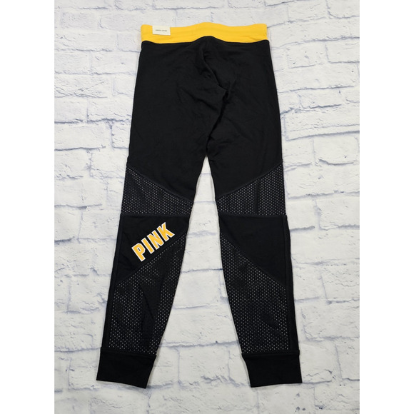 Victorias Secret PINK Yoga WOMENS S Campus Leggings Dog Black Yellow Drawstring - Picture 11 of 13
